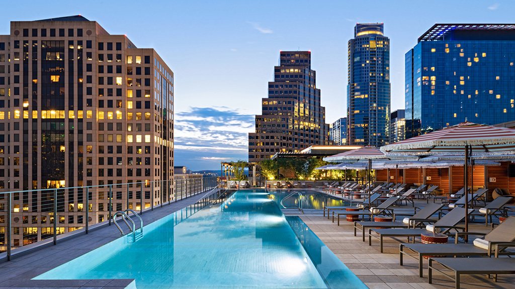 Rooftop swimming pool featured in the Counsilman-Hunsaker case study